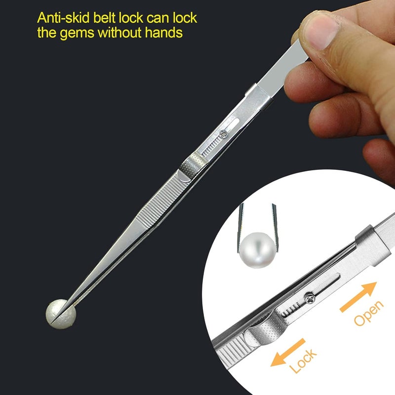 CC LOT 4 Pack Diamond Jewelers Tweezers Holder Pick up Tool Claw Gems Tweezer Grabber Jewelry Locking Tweezers with 30X 60X Jewelers Loupe Magnifier - Image 3